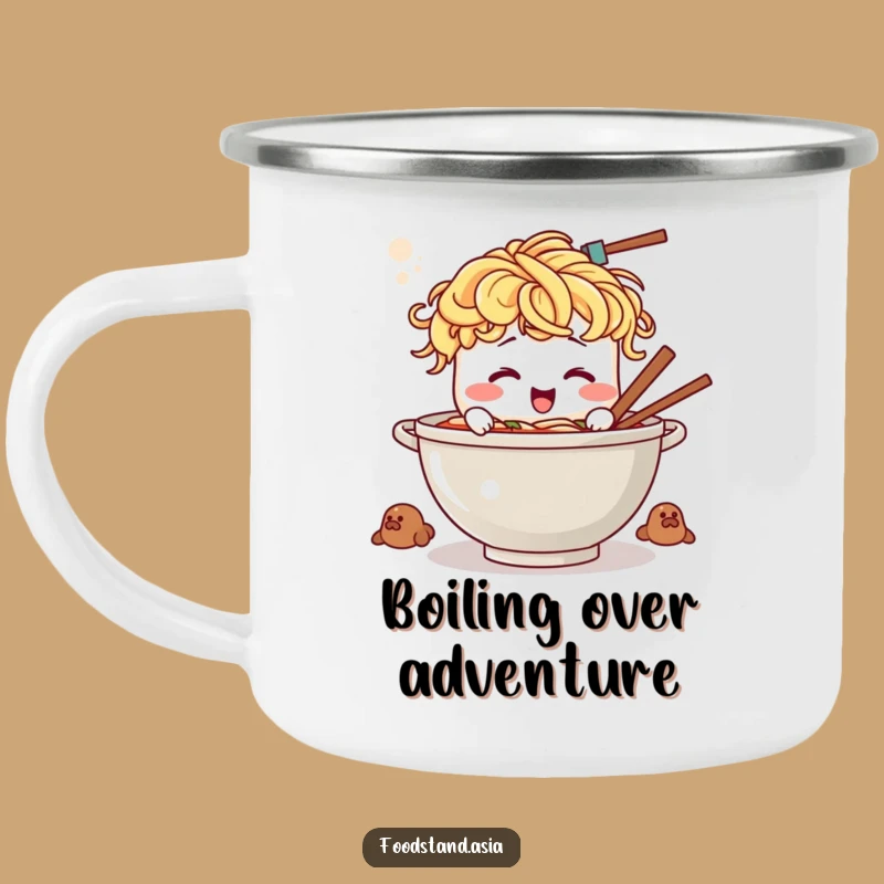 Funny Ramen Camping Mug: Giggling Noodle Hair Brewer, Adventure Fuel for Laughs
