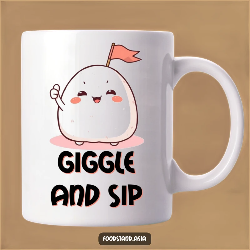 Funny Onigiri Flag Waving Mug: Cheerful Rice Ball Gift for a Happy Morning!
