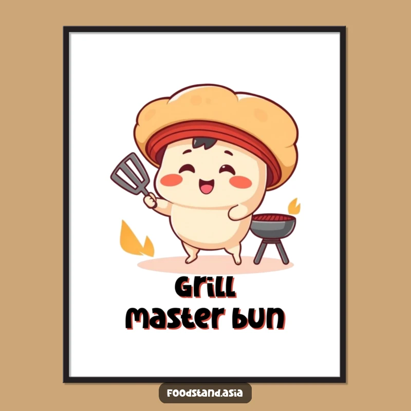 Funny Bao Bun Grilling Digital Print: Deliciously Humorous Art for Your Walls