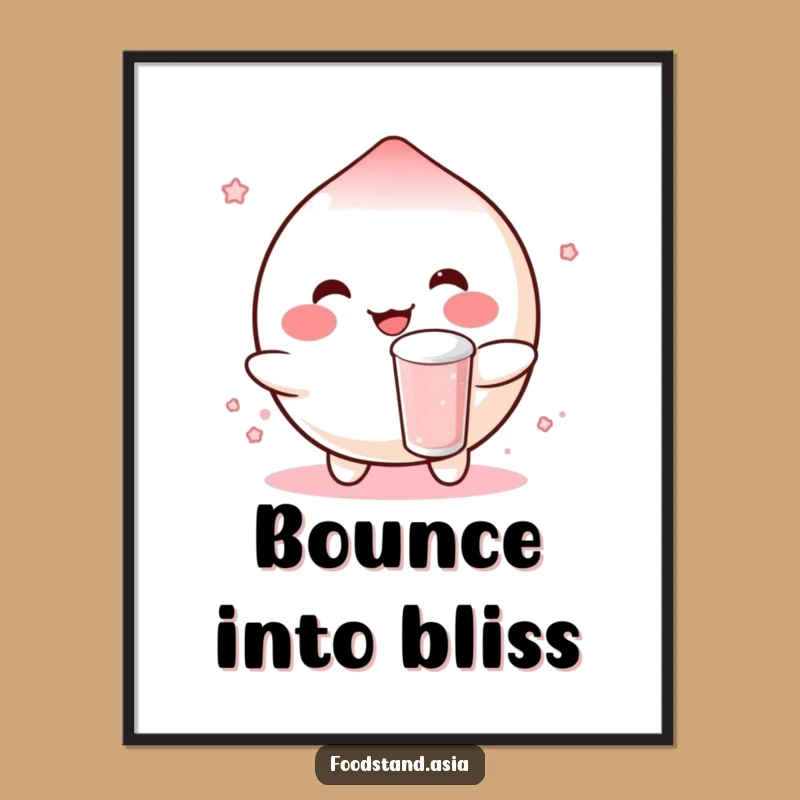 Funny Mochi Digital Art Print: Boba Bounce for Sweet Gift Decor
