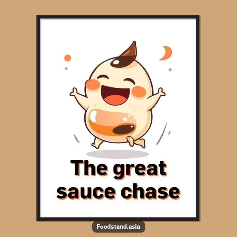 Funny Dumpling Chase Digital Art: Instant Humor for Your Walls, Perfect Gift!