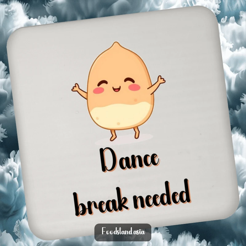 Funny Takoyaki Dance Drink Coaster showcasing a smiling Japanese food item with tiny feet grooving, safeguarding furniture with charm.