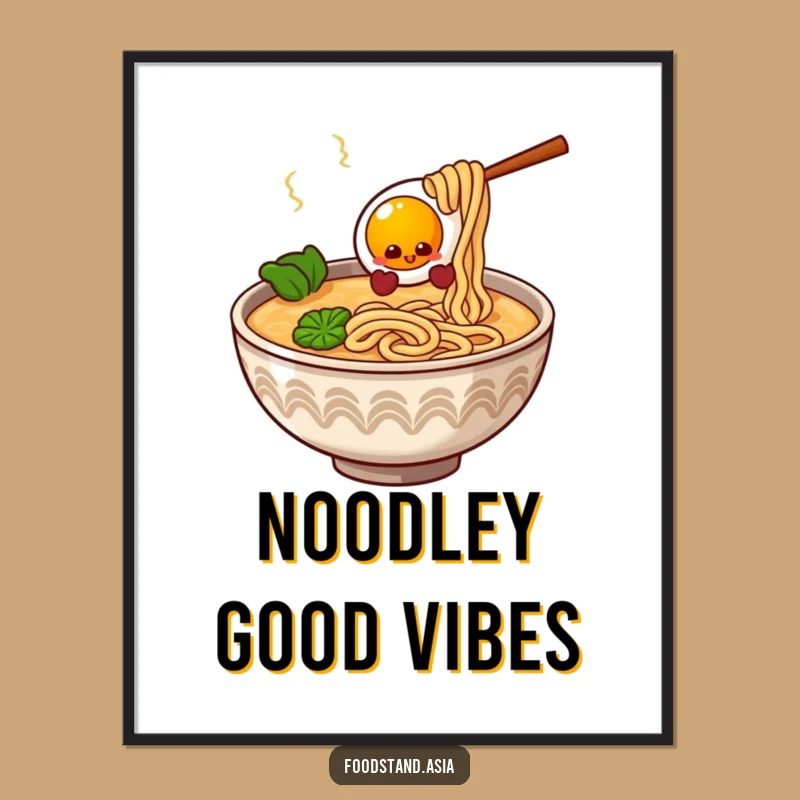 Funny Ramen Poster: Giggling Noodles Egg Wall Art Gift for Foodies
