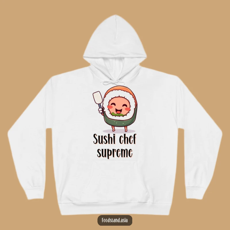 Cozy Funny Sushi Spatula Hoodie: Smiling Chef Comfort & Humor