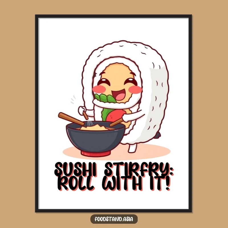 Free Printable Wall Art: Cheerful Sushi Roll for a Humorous Kitchen Ambiance
