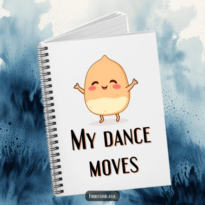 Funny Takoyaki Dance Notebook showing a smiling Japanese food ball with small feet dancing, great for creative notes and doodles.