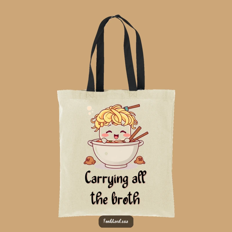Funny Ramen Tote Bag: Giggling Noodle Hair Bowl, Carry Your Laughs in Style