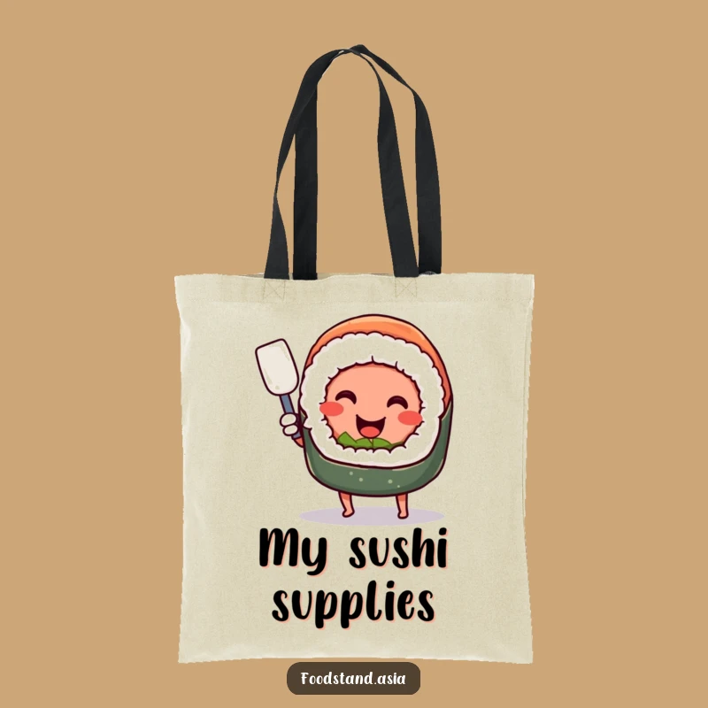 Funny Sushi Spatula Tote Bag: Smiling Chef Foodie Carry-All